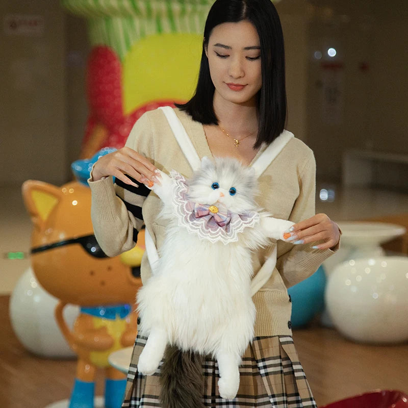 Cute Simulated Cat Designer Backpack Women Kawaii Soft Plush Trendy Backpack Purse for Woman School Bag Gift for Girls