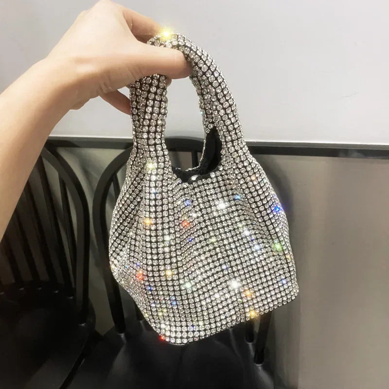Shiny Crystal Clutch Purse Bucket Shoulder Bag Rhinestone Handmade Purses and Handbags Luxury Designer Evening Clutch Bag Purse