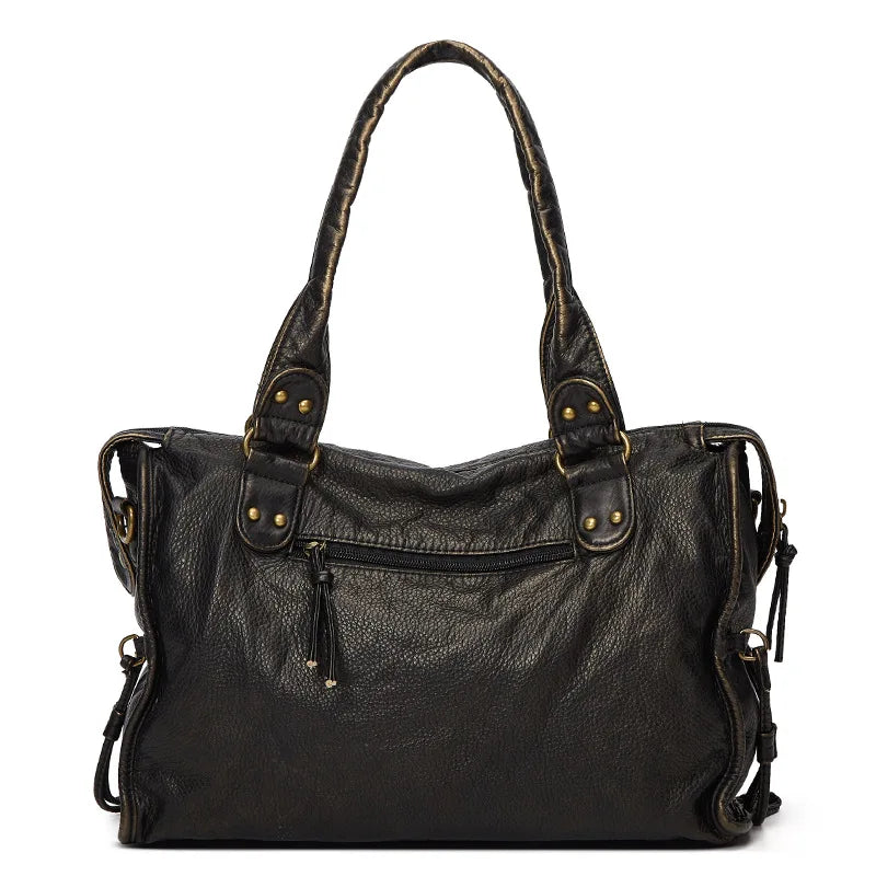 SHELKSBAG Women City Bag Vintage Antique Bronze PU Crossbody Tote Bags Large Capacity Tote Zip Pockets Daily Travel Handbag